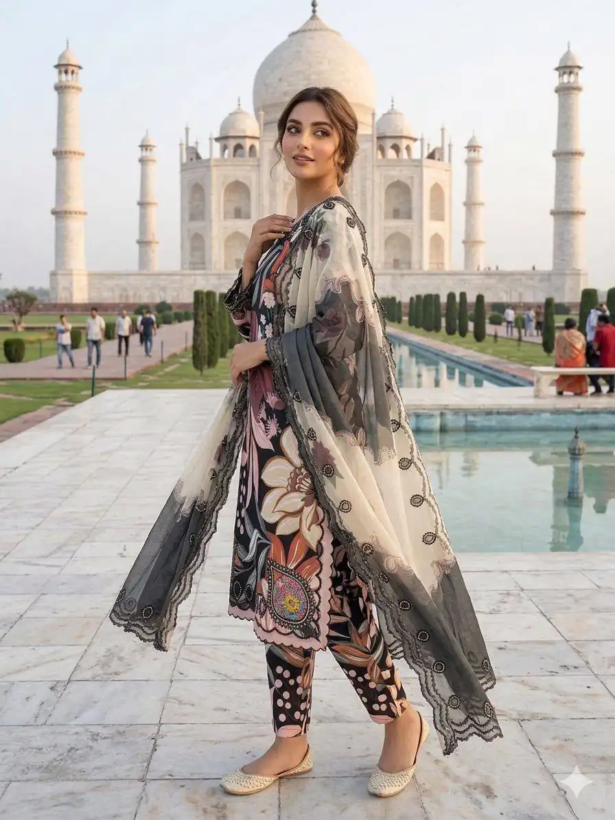 LG 2094 Black Perfect for Wedding, Party, Ganesh Chaturthi, Cultural Events, Durga Puja – Printed Muslin Salwar Suit. Now at just ₹2299. Delivery 4-6 Worki | Jump Suits, Salwar suit, Casual Suits, Creative suits, Designer Suits, Palazzo Suits, Party Wear Suits, Patiala Suits, Straight Suits