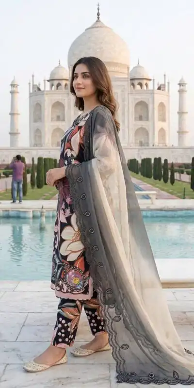 LG 2094 Black Perfect for Wedding, Party, Ganesh Chaturthi, Cultural Events, Durga Puja – Printed Muslin Salwar Suit. Now at just ₹2299. Delivery 4-6 Worki | Jump Suits, Salwar suit, Casual Suits, Creative suits, Designer Suits, Palazzo Suits, Party Wear Suits, Patiala Suits, Straight Suits