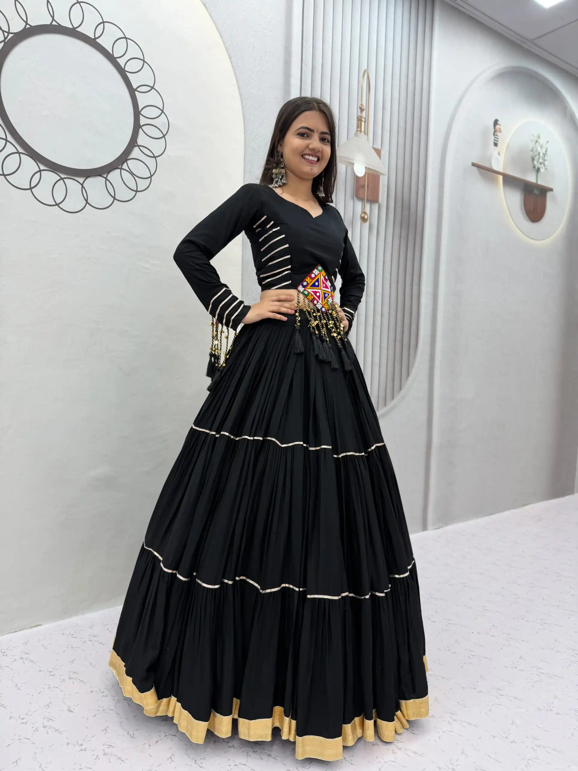 PC 597 Black in Pure Cotton Mirror Work & Gamthi Work Lehenga Choli . Exclusive Offer ₹2899. Delivery 4-6 Working Days. Shop now. | Lehenga, Bollywood Lehenga, Creative Lehenga, Designer Lehenga, Embroidered Lehenga, Party Wear Lehenga