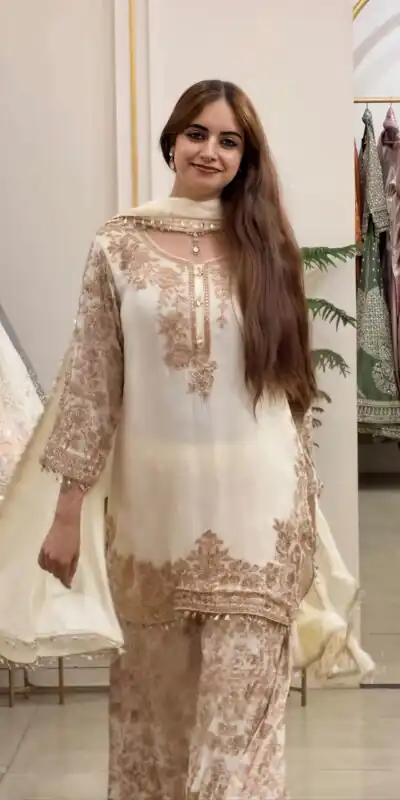 SR 1720 Off White Faux Georgette Salwar Suit with Mirror Work & Embroidery Work. Get it for ₹2549. Delivery 4-6 Working Days. Shop now. | Jump Suits, Salwar suit, Casual Suits, Creative suits, Designer Suits, Palazzo Suits, Party Wear Suits, Patiala Suits, Straight Suits