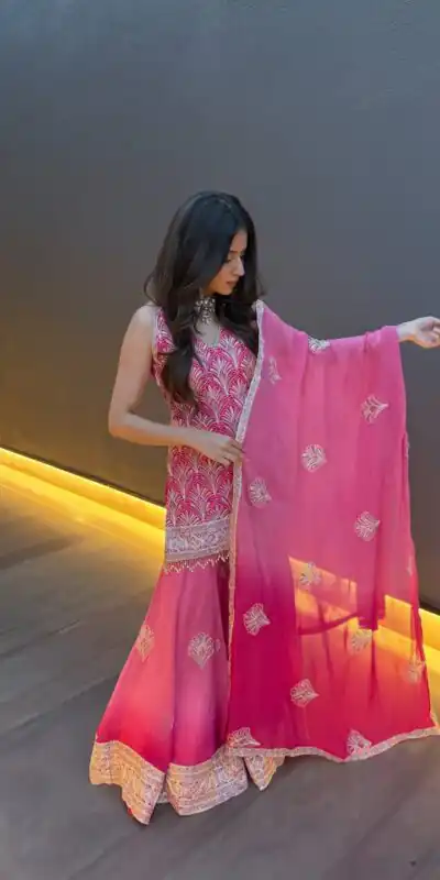 ST 1190 Pink Printed Faux Georgette Salwar Suit with Embroidery Work & Lace Work. Affordable Price ₹2349. Delivery 4-6 Working Days. Shop now. | Jump Suits, Salwar suit, Casual Suits, Creative suits, Designer Suits, Palazzo Suits, Party Wear Suits, Patiala Suits, Straight Suits