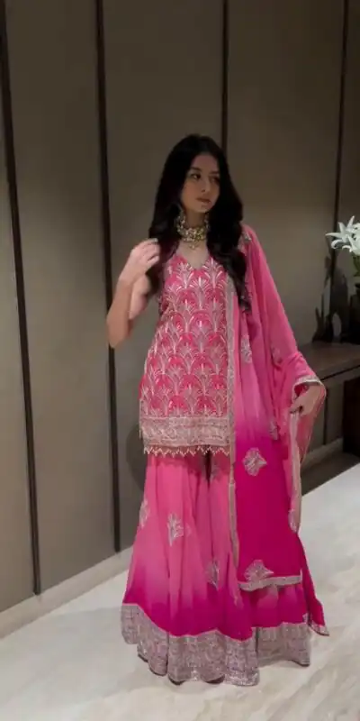 ST 1190 Pink Printed Faux Georgette Salwar Suit with Embroidery Work & Lace Work. Affordable Price ₹2349. Delivery 4-6 Working Days. Shop now. | Jump Suits, Salwar suit, Casual Suits, Creative suits, Designer Suits, Palazzo Suits, Party Wear Suits, Patiala Suits, Straight Suits