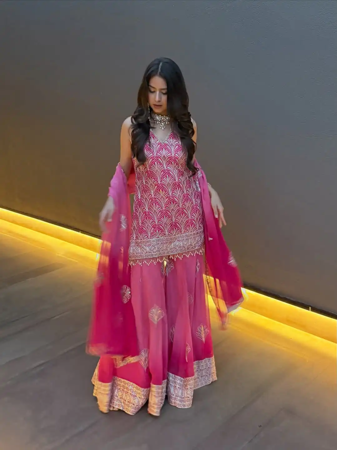 ST 1190 Pink Printed Faux Georgette Salwar Suit with Embroidery Work & Lace Work. Affordable Price ₹2349. Delivery 4-6 Working Days. Shop now. | Jump Suits, Salwar suit, Casual Suits, Creative suits, Designer Suits, Palazzo Suits, Party Wear Suits, Patiala Suits, Straight Suits