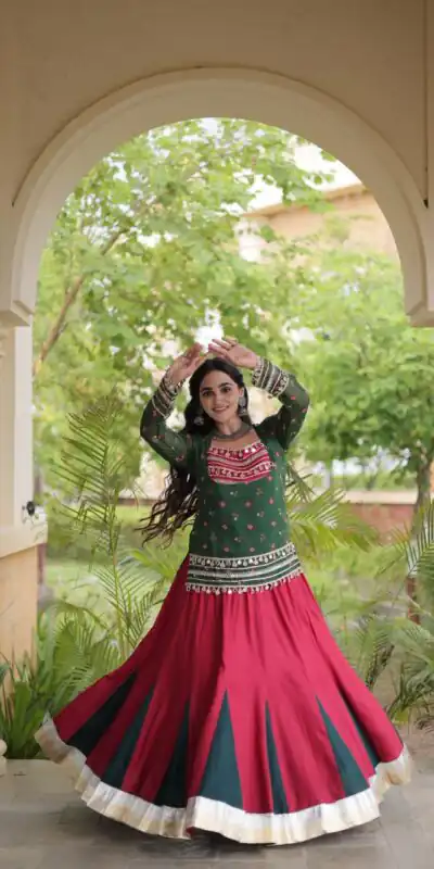 KA 5076 Green Rayon Embroidery Work & Cowrie Work Lehenga Choli . Grab it for ₹2749. Delivery 4-6 Working Days. Shop now. | Lehenga, Bollywood Lehenga, Creative Lehenga, Designer Lehenga, Embroidered Lehenga, Party Wear Lehenga
