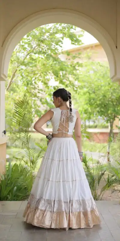 KA 5071 White Rayon Embroidery Work & Cowrie Work Lehenga Choli . Grab it for ₹2849. Delivery 4-6 Working Days. Shop now. | Lehenga, Bollywood Lehenga, Creative Lehenga, Designer Lehenga, Embroidered Lehenga, Party Wear Lehenga