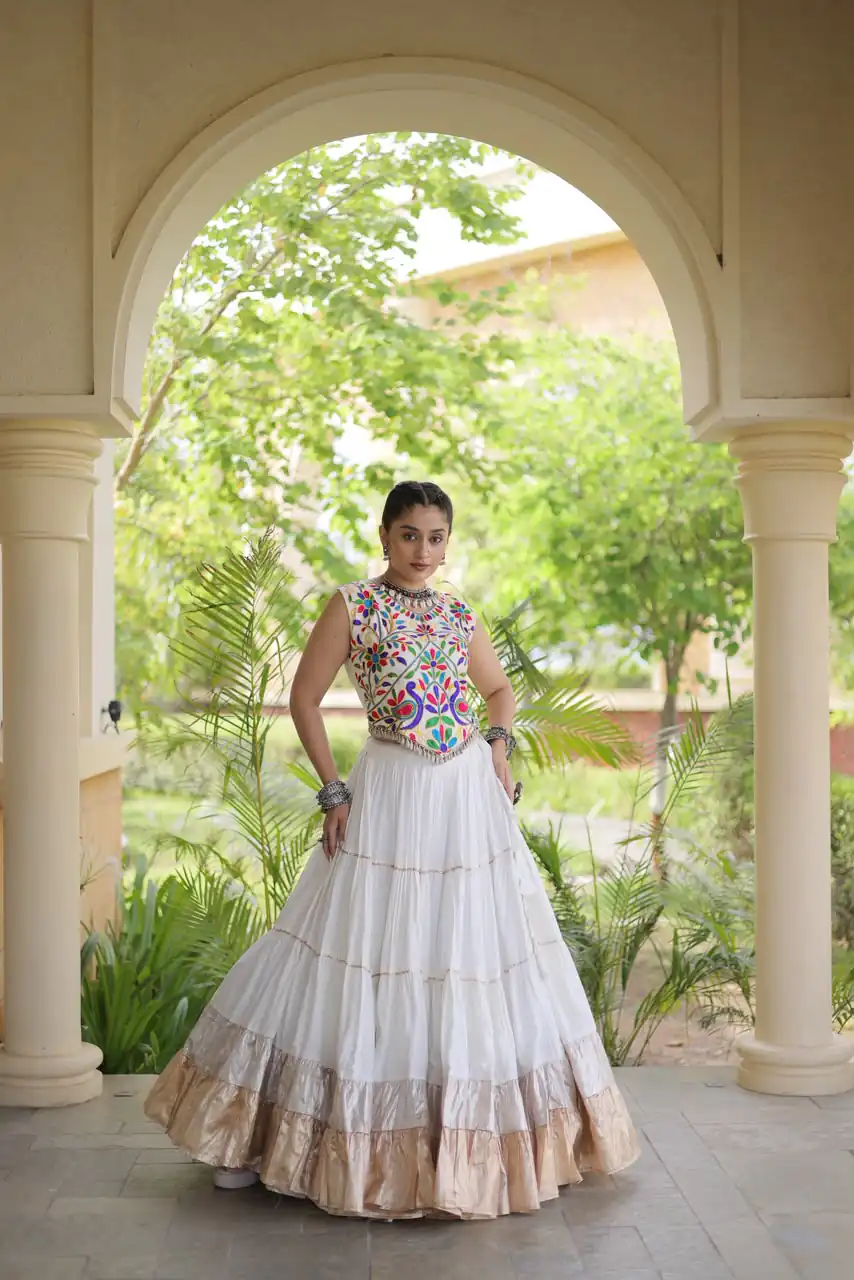 KA 5071 White Rayon Embroidery Work & Cowrie Work Lehenga Choli . Grab it for ₹2849. Delivery 4-6 Working Days. Shop now. | Lehenga, Bollywood Lehenga, Creative Lehenga, Designer Lehenga, Embroidered Lehenga, Party Wear Lehenga