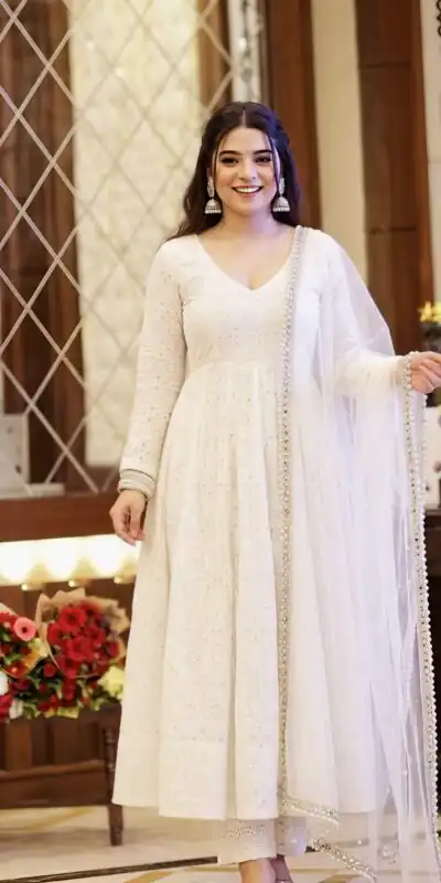 Fancy White Cotton Chiefly Work Salwar Suit