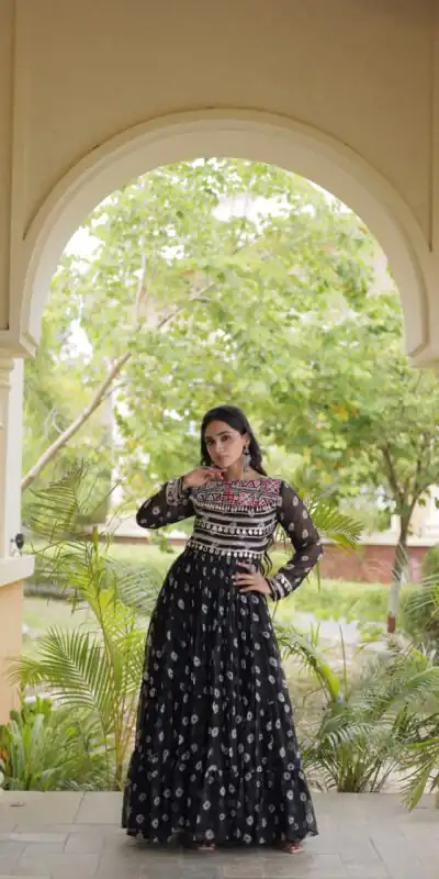 Alternative view of Great Black Faux Georgette Bandhani Kutchi Work Gown