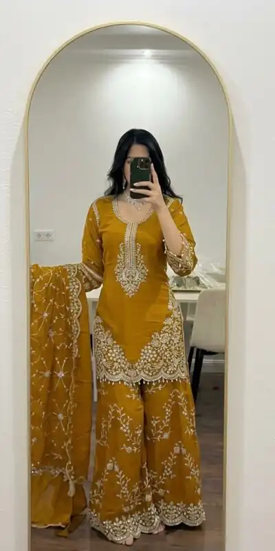 Magical Yellow Faux Georgette Embroidery Work Salwar Suit