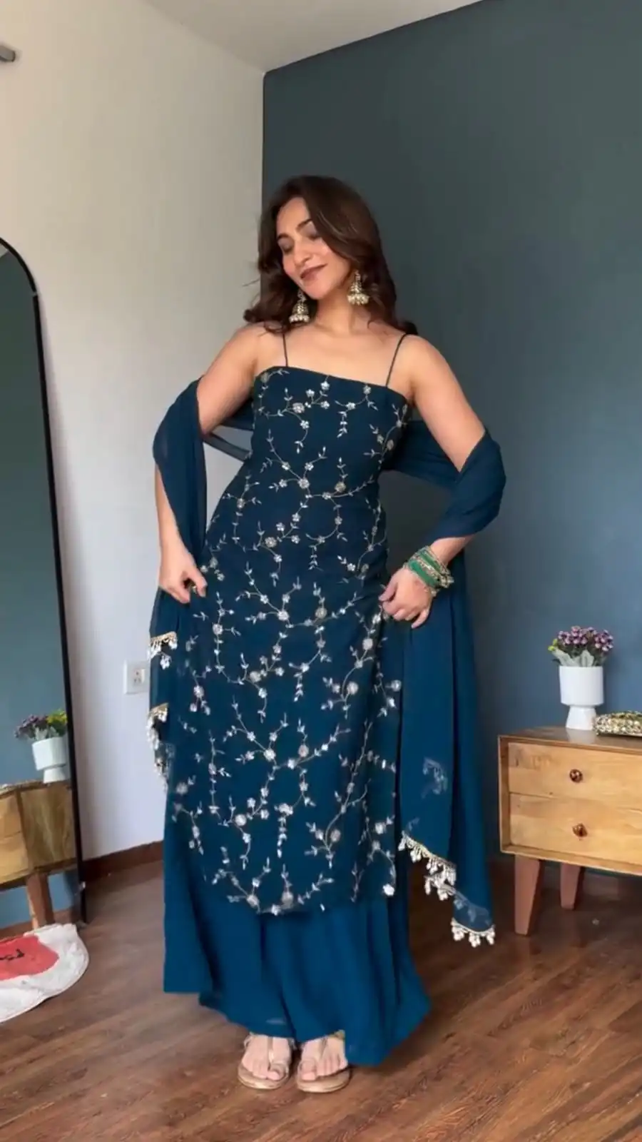 Perfect Teal Faux Georgette Sequence Work Salwar Suit - Image 5