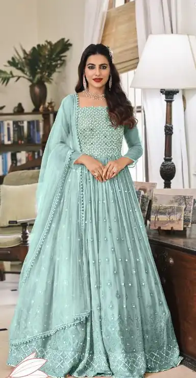 Pretty Sky Blue Faux Georgette Sequence Work Salwar Suit
