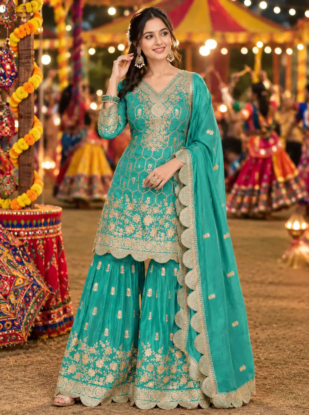 Super Sea Green Salsa Crash Sequins Work Salwar Suit