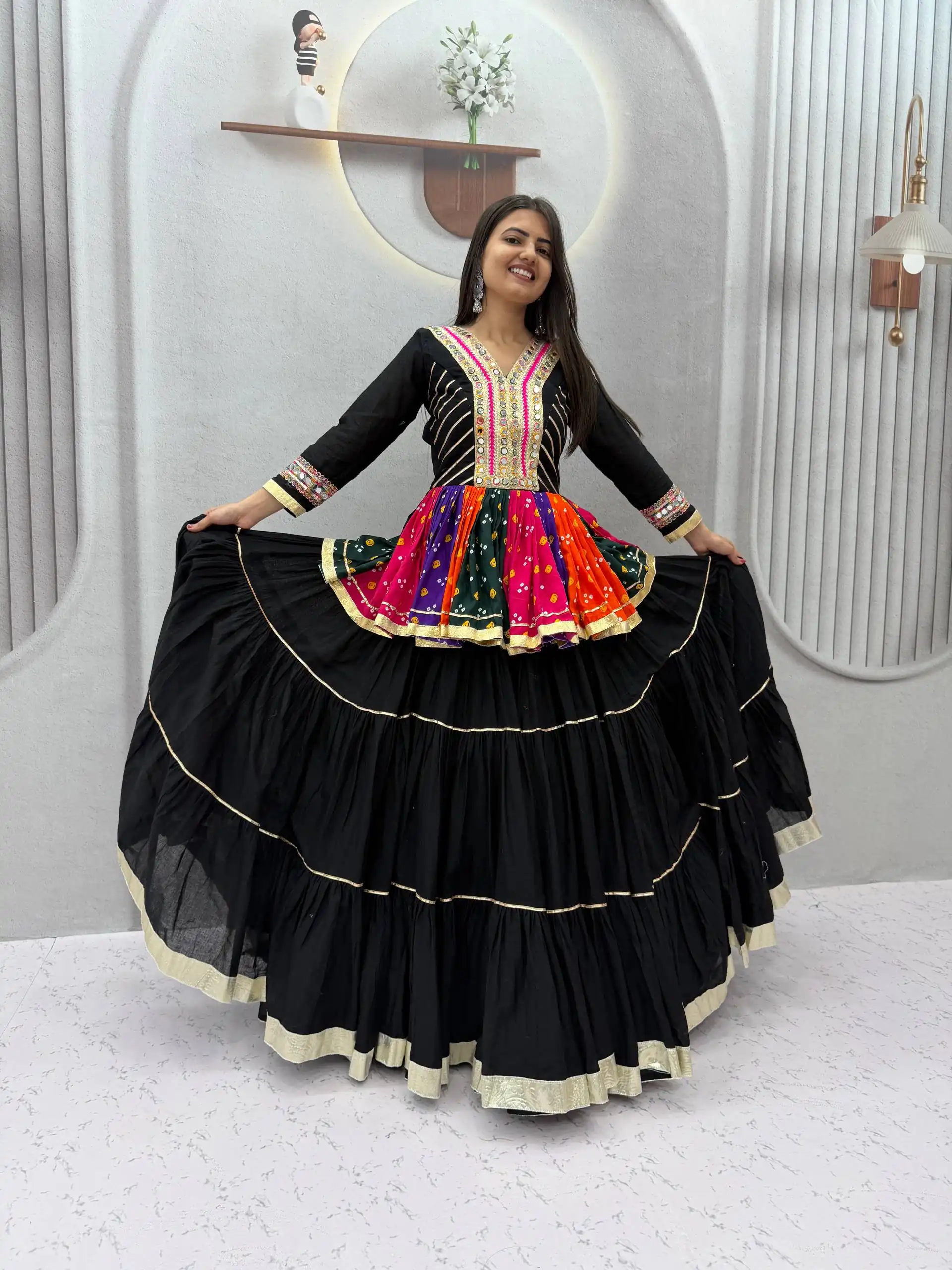 PC 600 Black in Pure Cotton Mirror Work & Gamthi Work Lehenga Choli . Exclusive Offer ₹3049. Delivery 4-6 Working Days. Shop now. | Lehenga, Bollywood Lehenga, Creative Lehenga, Designer Lehenga, Embroidered Lehenga, Party Wear Lehenga