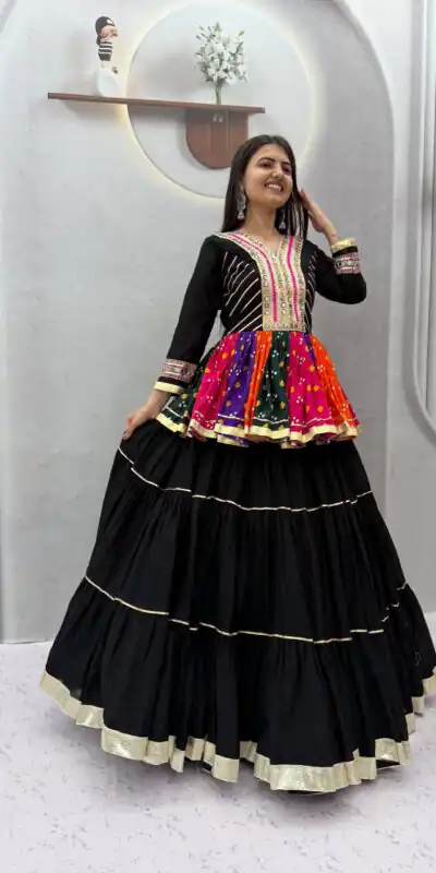 PC 600 Black in Pure Cotton Mirror Work & Gamthi Work Lehenga Choli . Exclusive Offer ₹3049. Delivery 4-6 Working Days. Shop now. | Lehenga, Bollywood Lehenga, Creative Lehenga, Designer Lehenga, Embroidered Lehenga, Party Wear Lehenga