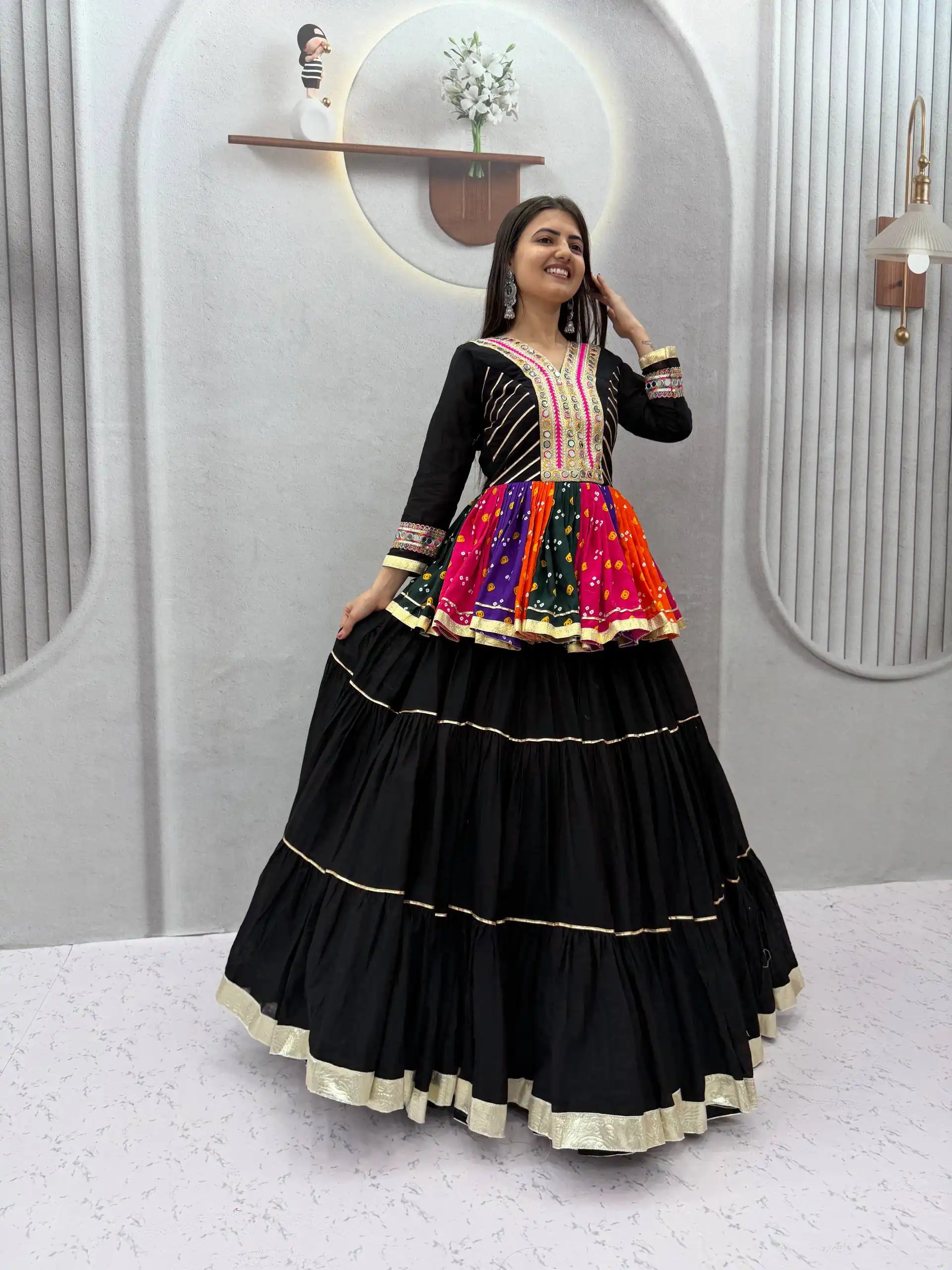PC 600 Black in Pure Cotton Mirror Work & Gamthi Work Lehenga Choli . Exclusive Offer ₹3049. Delivery 4-6 Working Days. Shop now. | Lehenga, Bollywood Lehenga, Creative Lehenga, Designer Lehenga, Embroidered Lehenga, Party Wear Lehenga