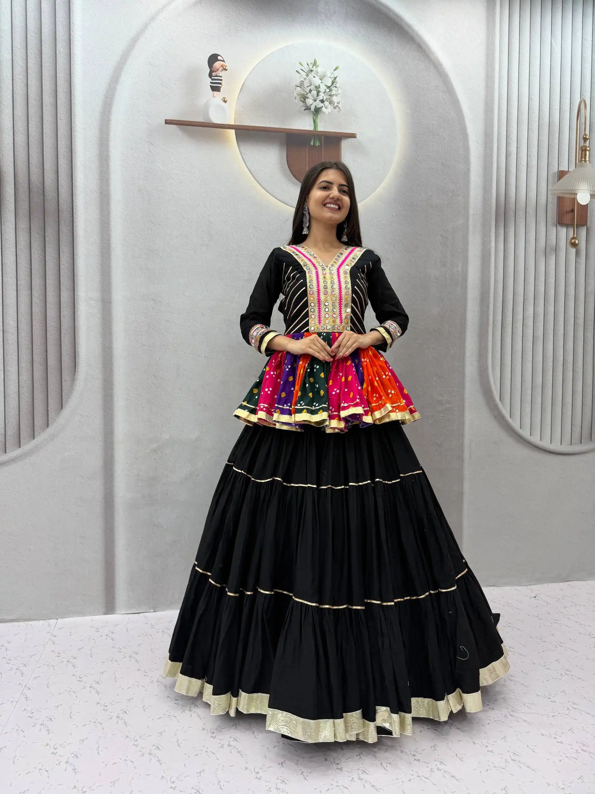 PC 600 Black in Pure Cotton Mirror Work & Gamthi Work Lehenga Choli . Exclusive Offer ₹3049. Delivery 4-6 Working Days. Shop now. | Lehenga, Bollywood Lehenga, Creative Lehenga, Designer Lehenga, Embroidered Lehenga, Party Wear Lehenga