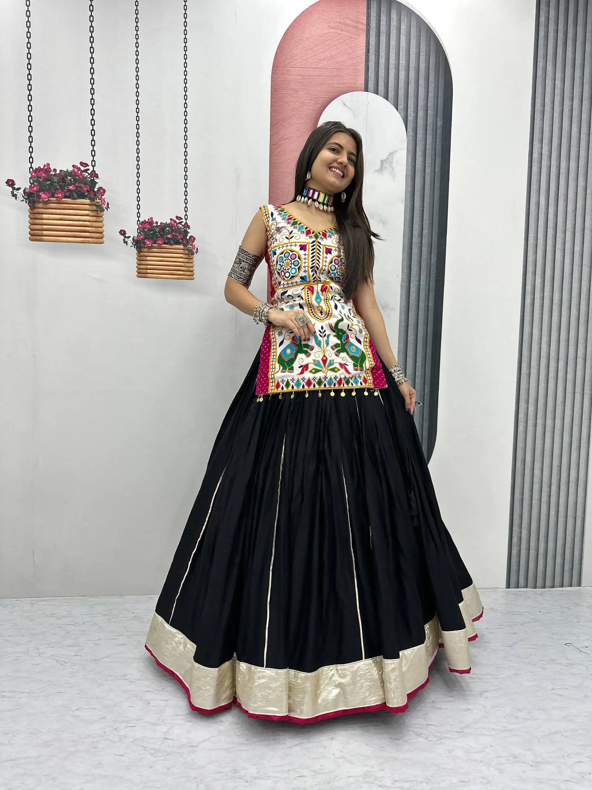 PC N43 Black in Pure Cotton Mirror Work & Gamthi Work Lehenga Choli . Exclusive Offer ₹2949. Delivery 4-6 Working Days. Shop now. | Lehenga, Bollywood Lehenga, Creative Lehenga, Designer Lehenga, Embroidered Lehenga, Party Wear Lehenga