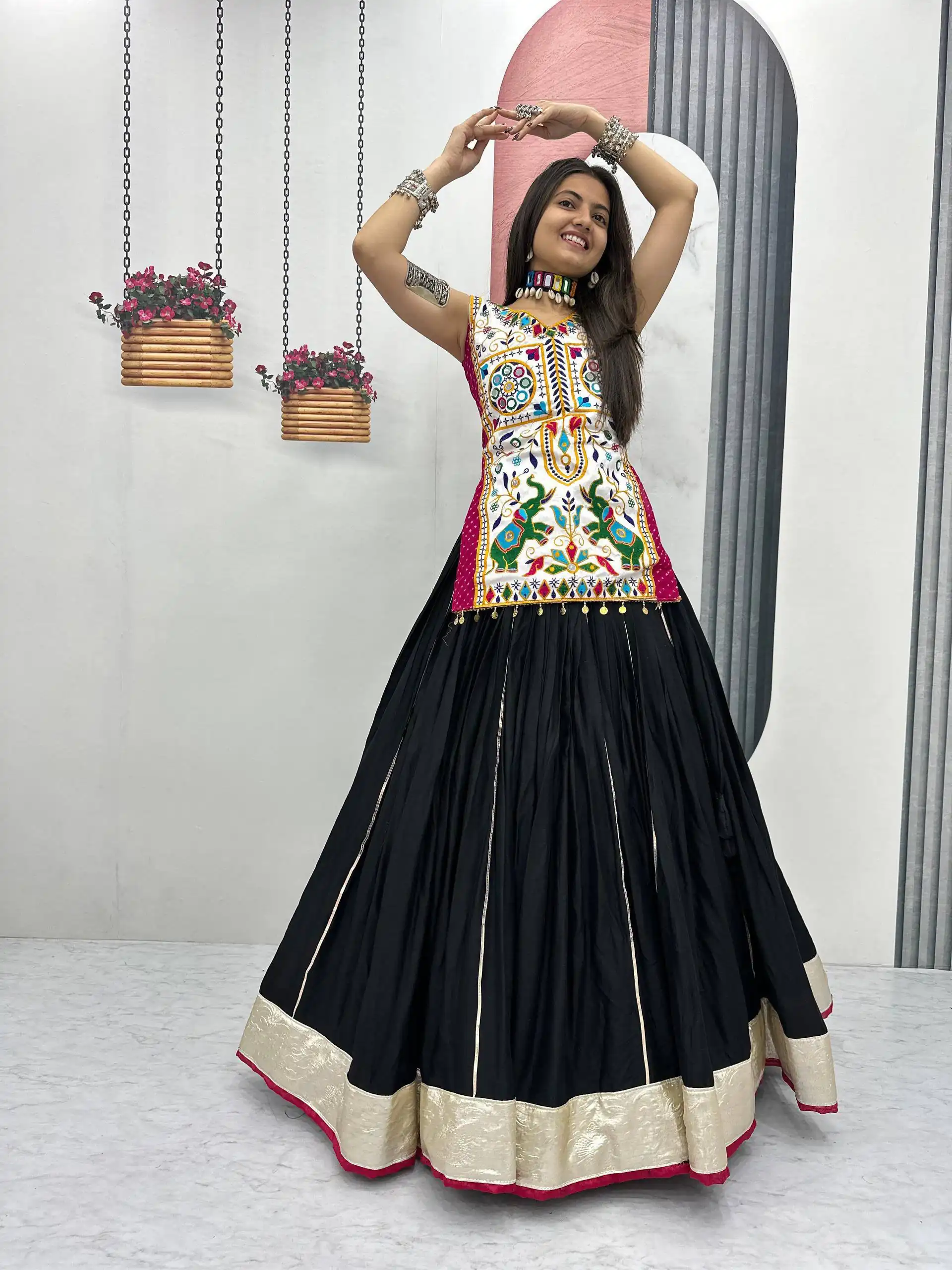 PC N43 Black in Pure Cotton Mirror Work & Gamthi Work Lehenga Choli . Exclusive Offer ₹2949. Delivery 4-6 Working Days. Shop now. | Lehenga, Bollywood Lehenga, Creative Lehenga, Designer Lehenga, Embroidered Lehenga, Party Wear Lehenga