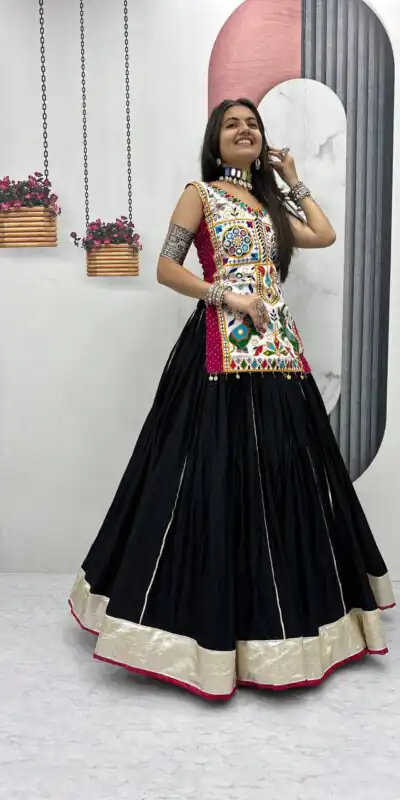 PC N43 Black in Pure Cotton Mirror Work & Gamthi Work Lehenga Choli . Exclusive Offer ₹2949. Delivery 4-6 Working Days. Shop now. | Lehenga, Bollywood Lehenga, Creative Lehenga, Designer Lehenga, Embroidered Lehenga, Party Wear Lehenga