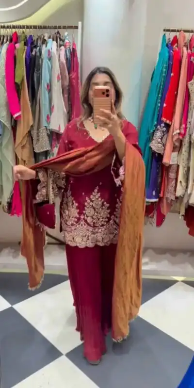 ZSR 3186 Maroon French Crep Silk Salwar Suit Perfect for Wedding, Party, Engagement, Baisakhi, Pongal – . Special Price ₹2249. Delivery 4-6 Working Days | Jump Suits, Salwar suit, Casual Suits, Creative suits, Designer Suits, Palazzo Suits, Party Wear Suits, Patiala Suits, Straight Suits