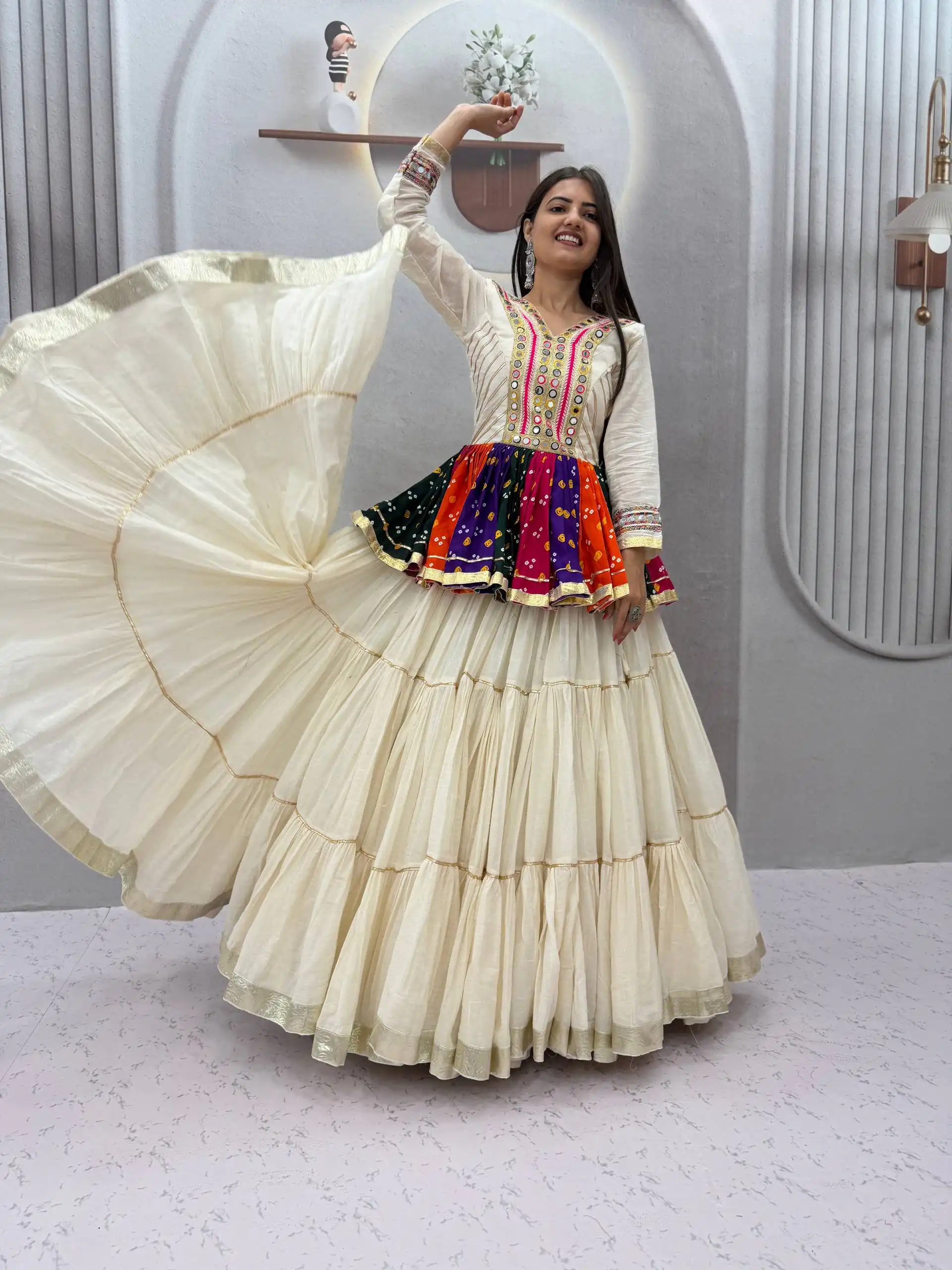 PC 600 White in Pure Cotton Mirror Work & Gamthi Work Lehenga Choli . Exclusive Offer ₹3049. Delivery 4-6 Working Days. Shop now. | Lehenga, Bollywood Lehenga, Creative Lehenga, Designer Lehenga, Embroidered Lehenga, Party Wear Lehenga