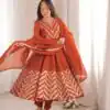 JF 050 Orange Embroidery Work & Sequins Work Salwar Suit in Peach Crunchy Silk. Festive Deal ₹2099. Delivery 4-6 Working Days. Shop now. | Anarkali Suits, Bollywood Anarkali, Creative-Anarkali, Designer Anarkali, Embroidered Anarkali, Party Wear Anarkali