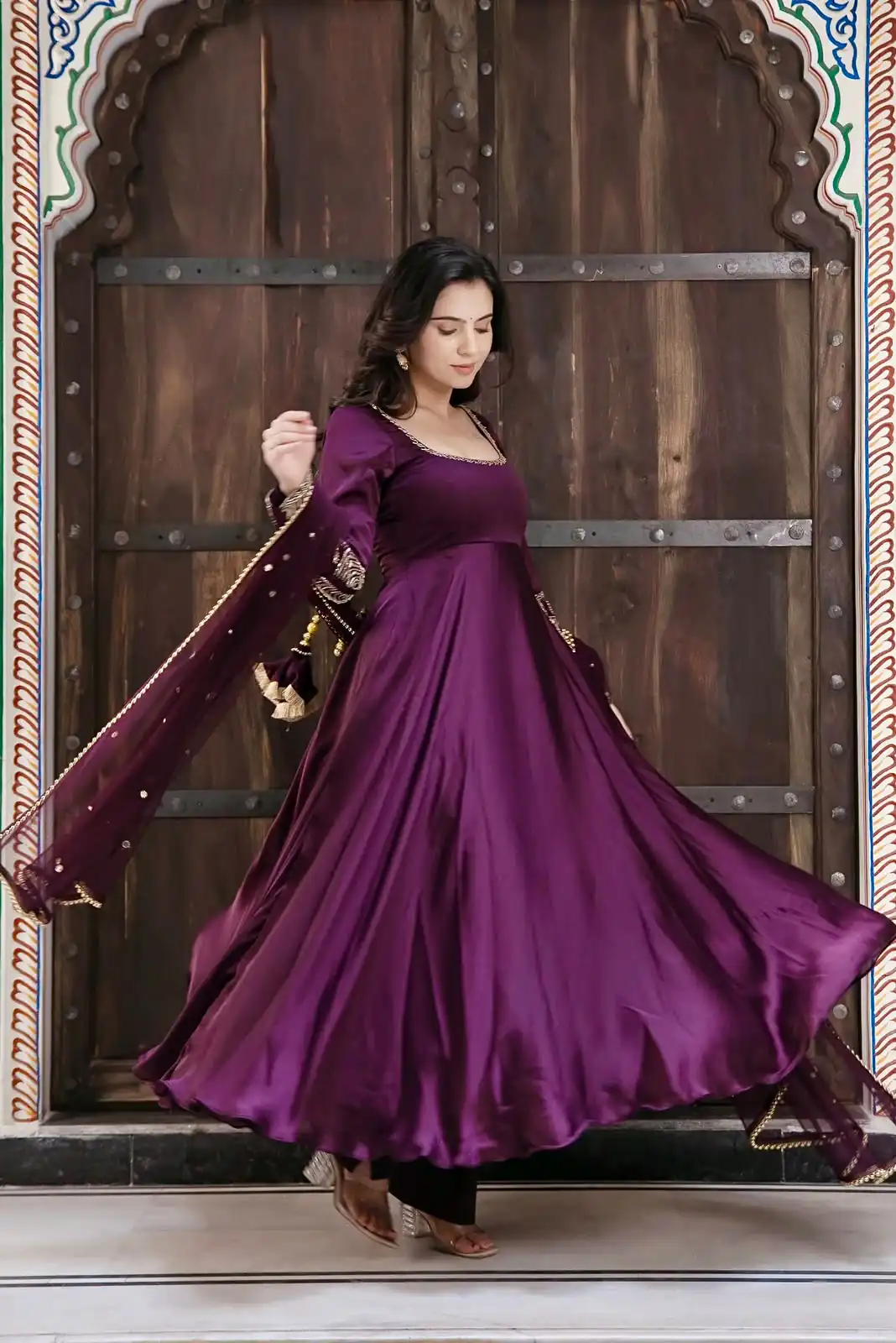 SRK 5373 Purple Upada Silk Gown Perfect for Wedding, Party, Onam, Housewarming, Durga Puja –. Grab it for ₹2199. Delivery 4-6 Working Days. Shop now. | Gowns, Bollywood Gowns, Creative Gowns, Designer Gowns, Embroidered Gowns, Party Wear Gowns
