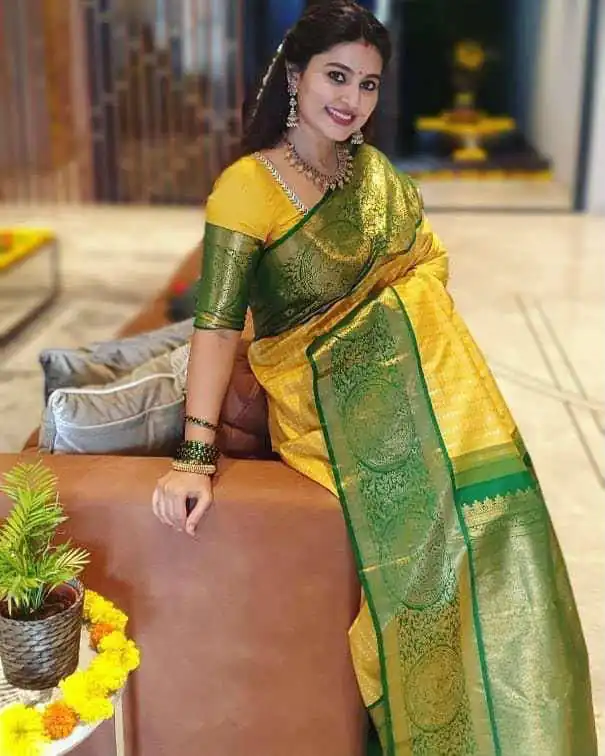 KPR 147 Yellow Soft Lichi Silk Saree with Lace Work & Lace Border. Introductory Price ₹1649. Delivery 4-6 Working Days. Shop now. | Sarees, Bollywood Sarees, Creative Sarees, Designer Sarees, Embroidered Sarees, Ethnic Saree, Modern Digital sarees, Party Wear Sarees