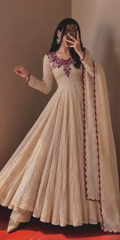 JF 058 Maroon Doremon Crush Gown with Lace Work & Mirror Work. Exclusive Offer ₹2399. Delivery 4-6 Working Days. Shop now. | Gowns, Bollywood Gowns, Creative Gowns, Designer Gowns, Embroidered Gowns, Party Wear Gowns