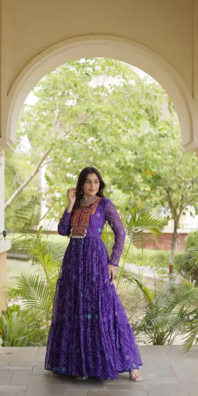 KA 1276 Purple in Colour Faux Georgette Bandhani Print Work Gown. Available at ₹2069 only. Delivery 4-6 Working Days. Shop now. | Gowns, Bollywood Gowns, Creative Gowns, Designer Gowns, Embroidered Gowns, Party Wear Gowns