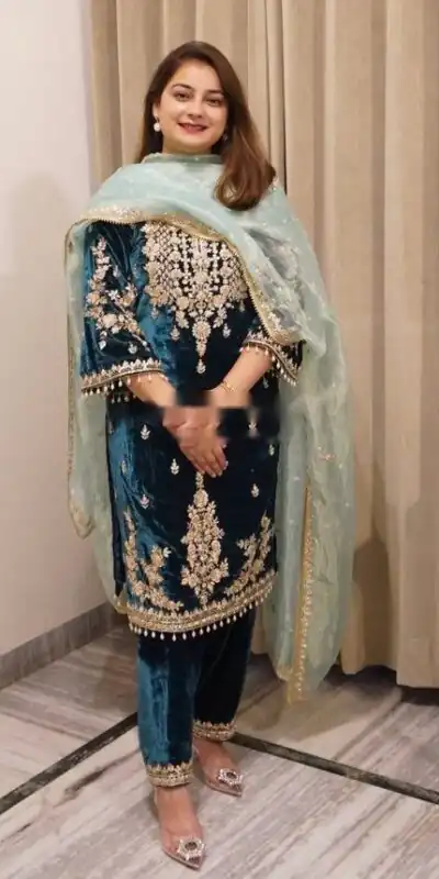 WW 1236 Blue Viscose Velvet Salwar Suit with Embroidery Work & Lace Work. Grab it for ₹2299. Delivery 4-6 Working Days. Shop now. | Jump Suits, Salwar suit, Casual Suits, Creative suits, Designer Suits, Palazzo Suits, Party Wear Suits, Patiala Suits, Straight Suits