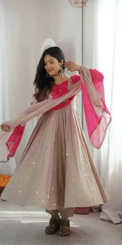 ZF 5023 White Roman Silk Gown with Mirror Work & Embroidery Work. Special Price ₹2099. Delivery 4-6 Working Days. Shop now. | Gowns, Bollywood Gowns, Creative Gowns, Designer Gowns, Embroidered Gowns, Party Wear Gowns