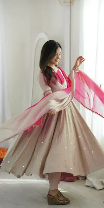 ZF 5023 White Roman Silk Gown with Mirror Work & Embroidery Work. Special Price ₹2099. Delivery 4-6 Working Days. Shop now. | Gowns, Bollywood Gowns, Creative Gowns, Designer Gowns, Embroidered Gowns, Party Wear Gowns