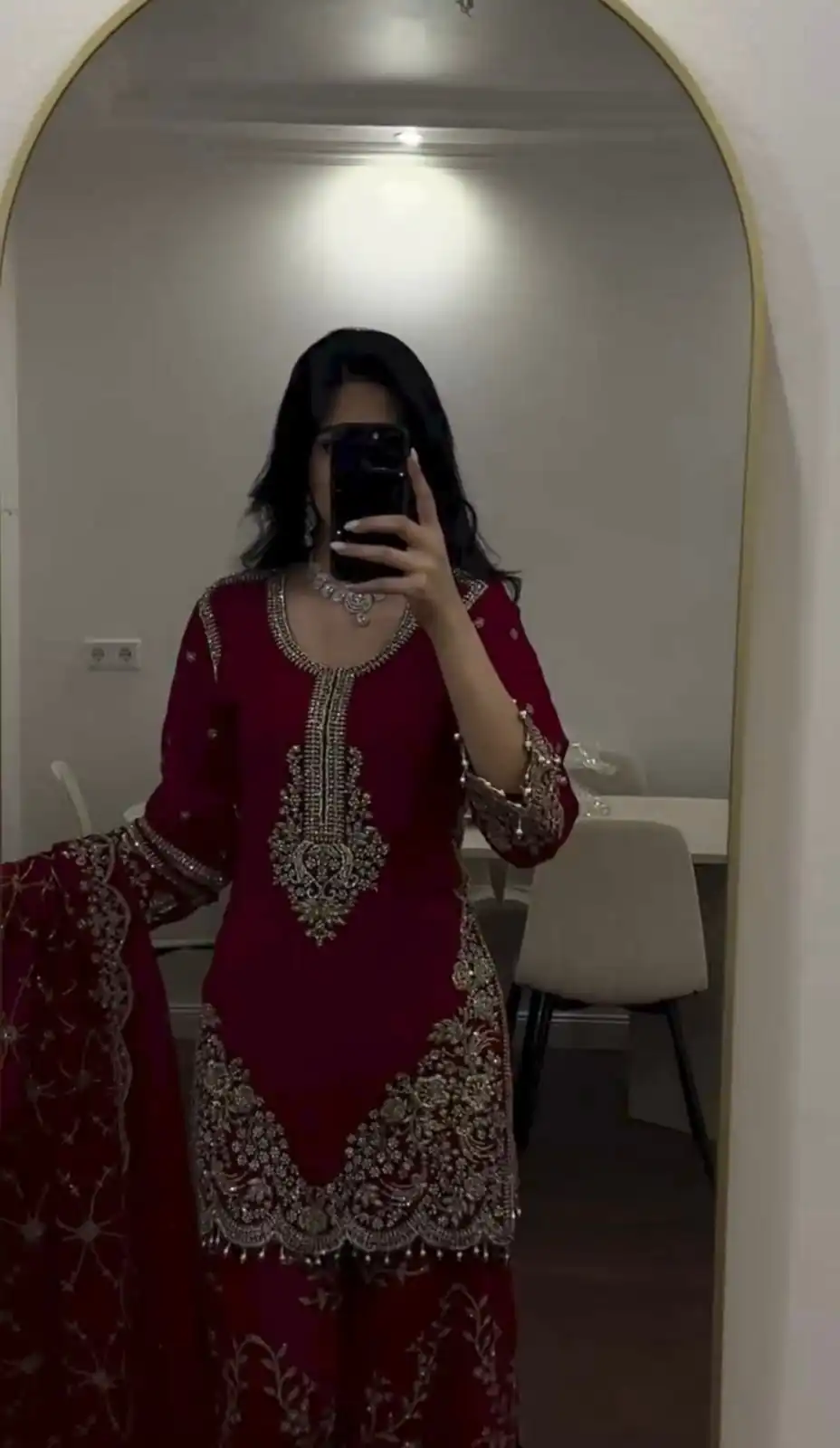 ZSR 3187 Maroon Faux Georgette Salwar Suit with Mirror Work & Embroidery Work. Get it for ₹2349. Delivery 4-6 Working Days. Shop now. | Jump Suits, Salwar suit, Casual Suits, Creative suits, Designer Suits, Palazzo Suits, Party Wear Suits, Patiala Suits, Straight Suits
