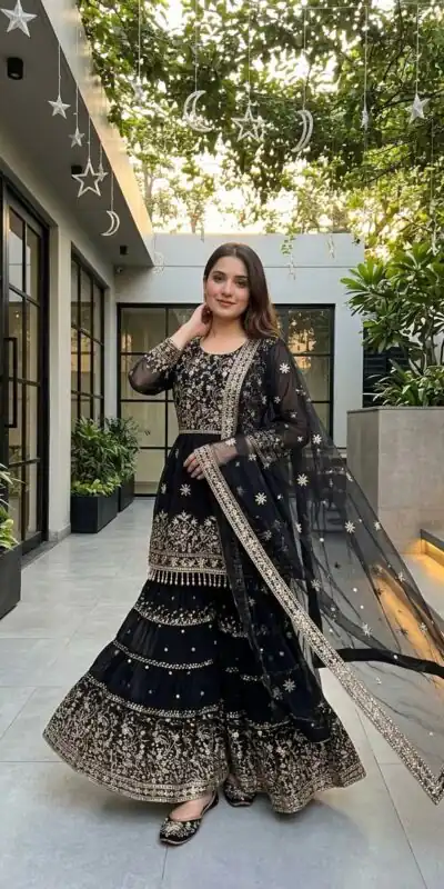 KF 1735 Black Faux Georgette Salwar Suit with Mirror Work & Embroidery Work. Get it for ₹2949. Delivery 4-6 Working Days. Shop now. | Jump Suits, Salwar suit, Casual Suits, Creative suits, Designer Suits, Palazzo Suits, Party Wear Suits, Patiala Suits, Straight Suits