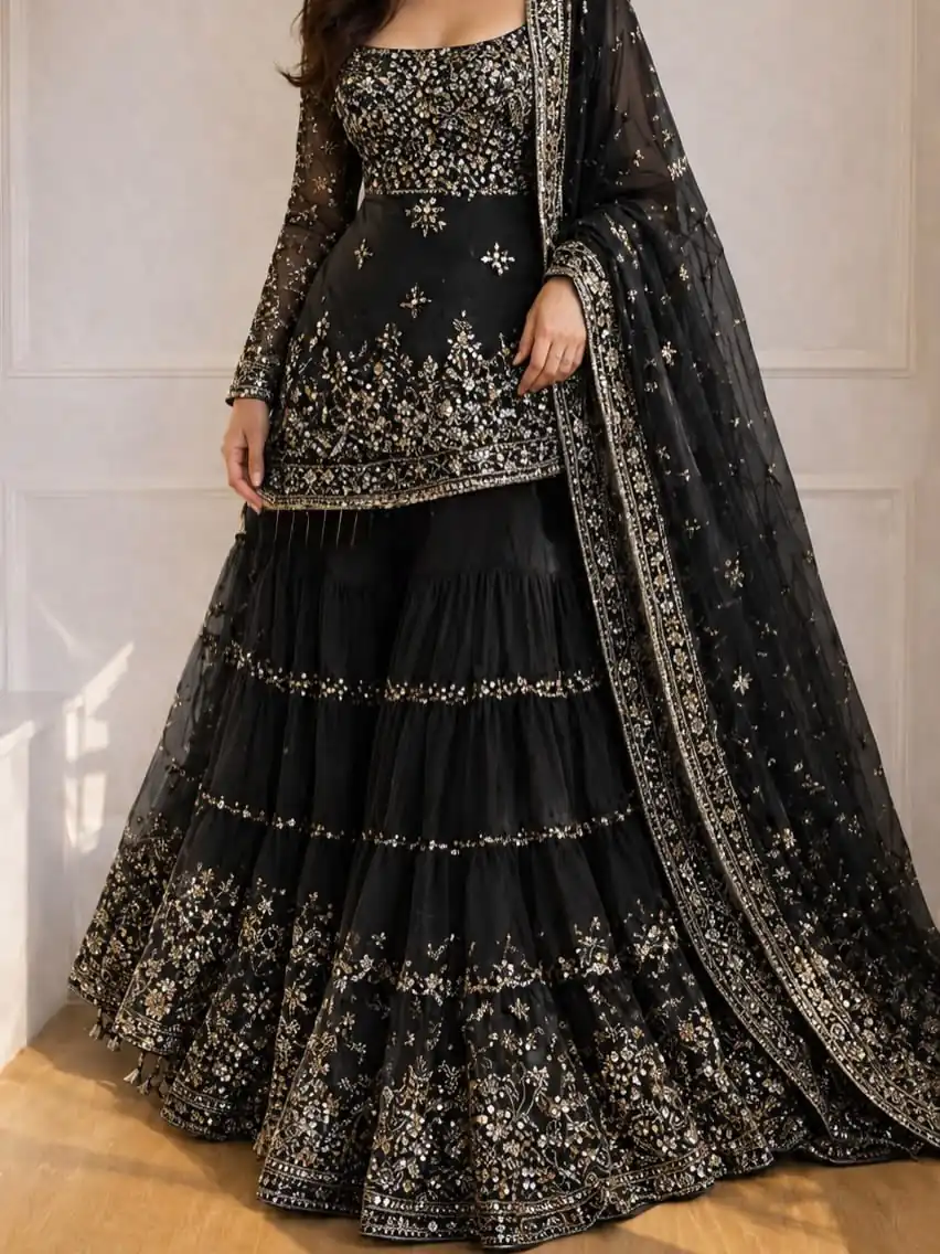 KF 1735 Black Faux Georgette Salwar Suit with Mirror Work & Embroidery Work. Get it for ₹2949. Delivery 4-6 Working Days. Shop now. | Jump Suits, Salwar suit, Casual Suits, Creative suits, Designer Suits, Palazzo Suits, Party Wear Suits, Patiala Suits, Straight Suits