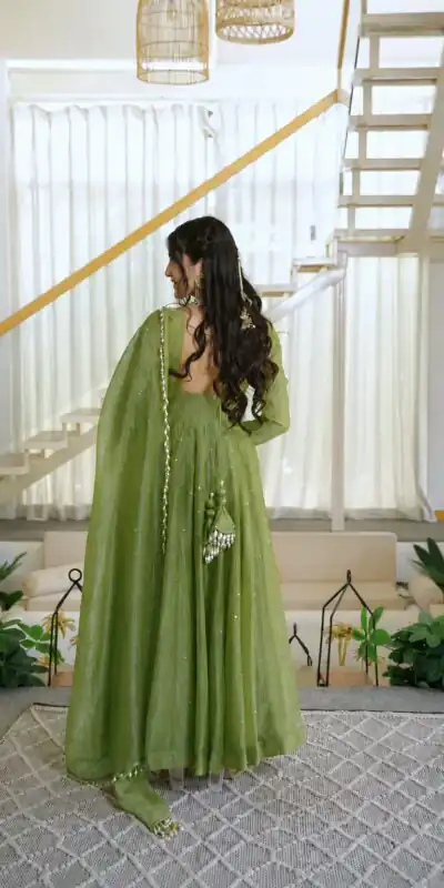 KD 1641 Green in Salsa Silk Embroidery Work & Sequins Work Gown . Get it for ₹2899. Delivery 4-6 Working Days. Online Shop now. | Gowns, Bollywood Gowns, Creative Gowns, Designer Gowns, Embroidered Gowns, Party Wear Gowns