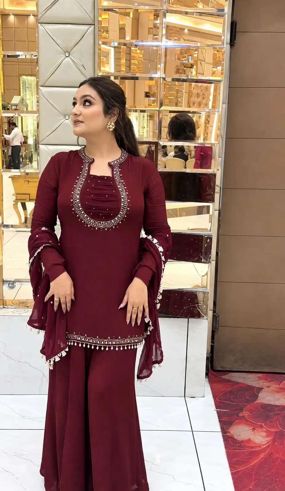 KD 1646 Maroon Georgette Salwar Suit with Mirror Work & Embroidery Work. Get it for ₹2149. Delivery 4-6 Working Days. Shop now. | Jump Suits, Salwar suit, Casual Suits, Creative suits, Designer Suits, Palazzo Suits, Party Wear Suits, Patiala Suits, Straight Suits