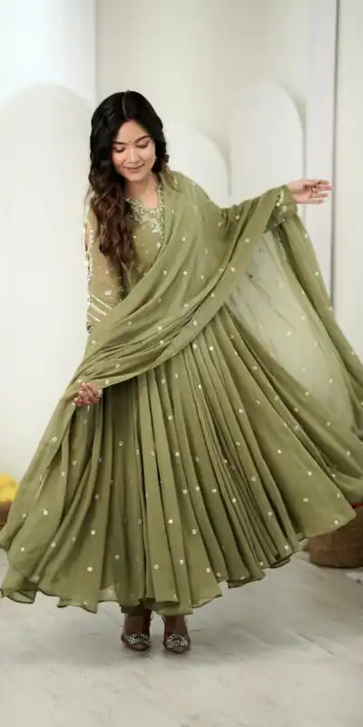 JF 056 Sage Green Faux Georgette Salwar Suit with Mirror Work & Embroidery Work. Get it for ₹2349. Delivery 4-6 Working Days. Shop now. | Jump Suits, Salwar suit, Casual Suits, Creative suits, Designer Suits, Palazzo Suits, Party Wear Suits, Patiala Suits, Straight Suits
