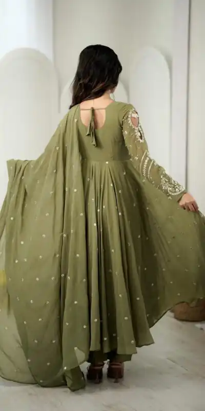 JF 056 Sage Green Faux Georgette Salwar Suit with Mirror Work & Embroidery Work. Get it for ₹2349. Delivery 4-6 Working Days. Shop now. | Jump Suits, Salwar suit, Casual Suits, Creative suits, Designer Suits, Palazzo Suits, Party Wear Suits, Patiala Suits, Straight Suits