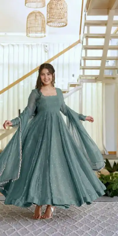 KD 1641 Teal in Salsa Silk Embroidery Work & Sequins Work Gown . Get it for ₹2899. Delivery 4-6 Working Days. Online Shop now. | Gowns, Bollywood Gowns, Creative Gowns, Designer Gowns, Embroidered Gowns, Party Wear Gowns
