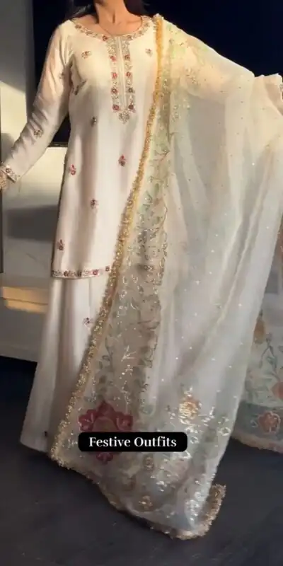 ST 1204 White Faux Georgette Salwar Suit with Embroidery Work. Available at ₹2249 only. Delivery 4-6 Working Days. Shop now. | Jump Suits, Tops & Bottoms, Track Suits, Salwar suit, Casual Suits, Creative suits, Designer Suits, Palazzo Suits, Party Wear Suits, Patiala Suits, Straight Suits, Trendy Wear