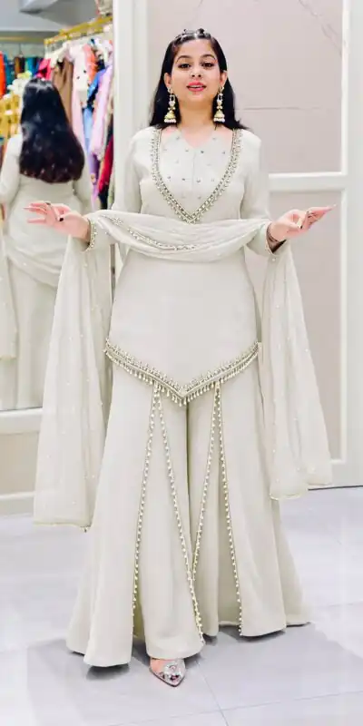 JF 054 White Color Roman Silk Salwar Suit with Embroidery Work. Available at ₹2399 only. Delivery 4-6 Working Days. Shop now. | Jump Suits, Salwar suit, Casual Suits, Creative suits, Designer Suits, Palazzo Suits, Party Wear Suits, Patiala Suits, Straight Suits