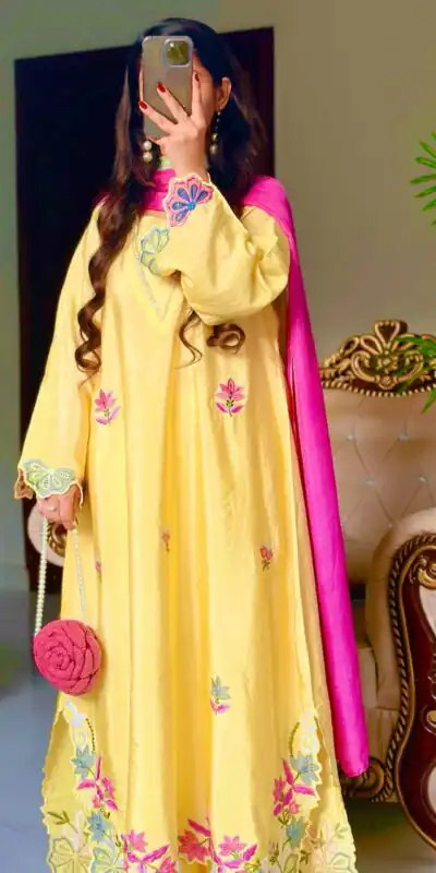 MF 544 Yellow Ho Silk Salwar Suit with Sequins Work & Embroidery Work. Grab it for ₹2349. Delivery 4-6 Working Days. Shop now. | Jump Suits, Salwar suit, Casual Suits, Creative suits, Designer Suits, Palazzo Suits, Party Wear Suits, Patiala Suits, Straight Suits
