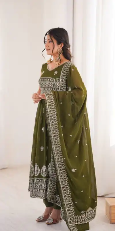 SP 91 Mehendi| Faux Georgette Salwar Suit with Lace Work & Digital Print. Introductory Price ₹2799. Delivery 4-6 Working Days. Shop now. | Anarkali Suits, Bollywood Anarkali, Creative-Anarkali, Designer Anarkali, Embroidered Anarkali, Party Wear Anarkali