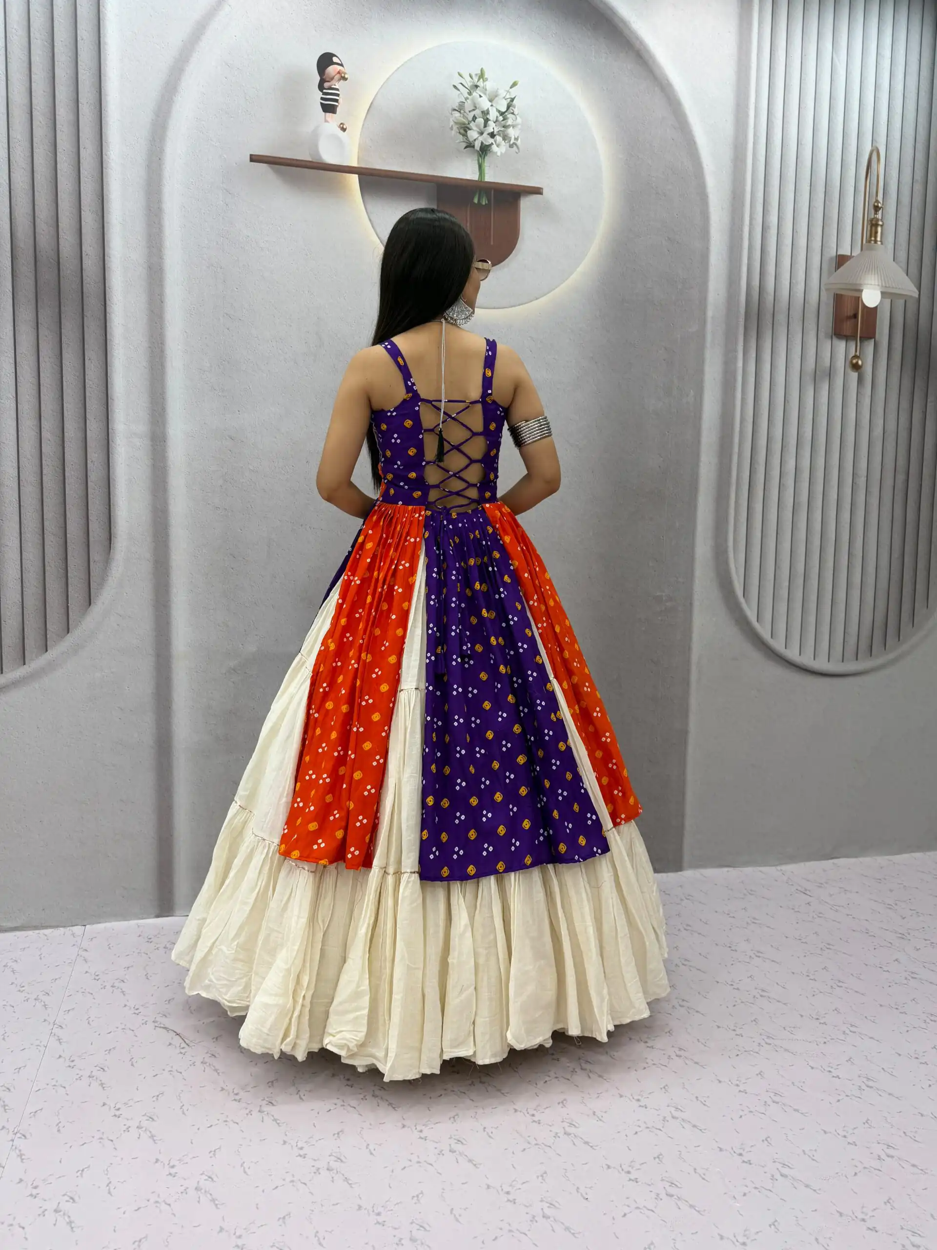 PC 604 Orange Khadi Cotton Lehenga Choli with Bandhej Print & Mirror Work. Festive Deal ₹3049. Delivery 4-6 Working Days. Shop now. | Lehenga, Bollywood Lehenga, Creative Lehenga, Designer Lehenga, Embroidered Lehenga, Party Wear Lehenga