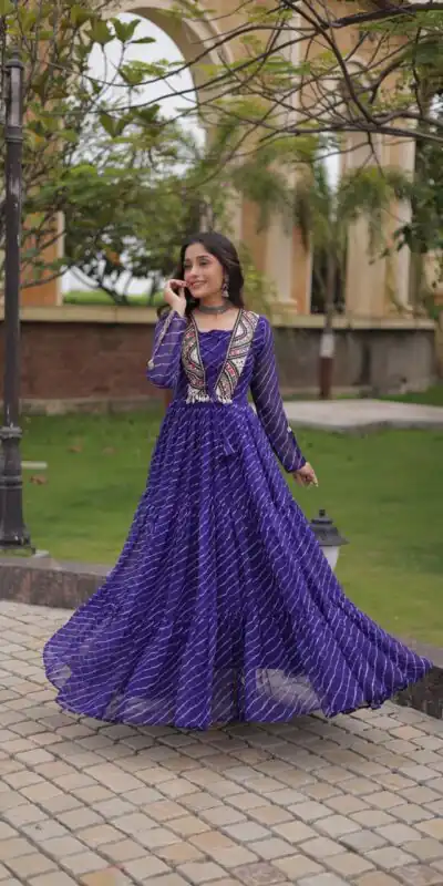 KA 1274 Purple in Colour Faux Georgette Bandhani Print Work Gown. Available at ₹2019 only. Delivery 4-6 Working Days. Shop now. | Gowns, Bollywood Gowns, Creative Gowns, Designer Gowns, Embroidered Gowns, Party Wear Gowns