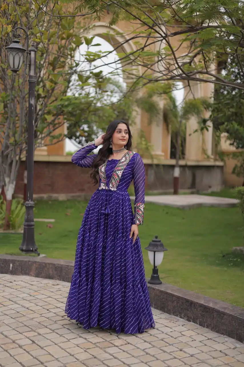 KA 1274 Purple in Colour Faux Georgette Bandhani Print Work Gown. Available at ₹2019 only. Delivery 4-6 Working Days. Shop now. | Gowns, Bollywood Gowns, Creative Gowns, Designer Gowns, Embroidered Gowns, Party Wear Gowns