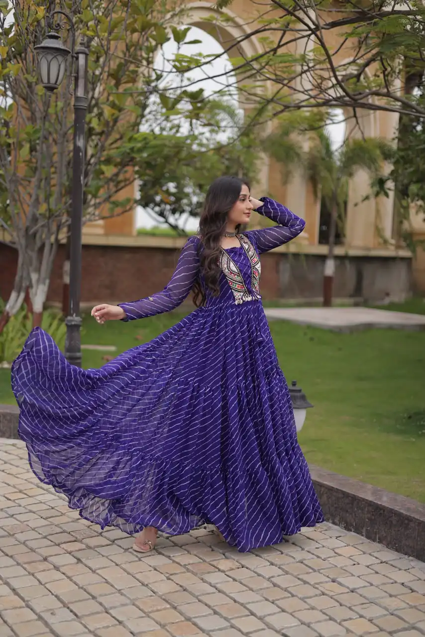 KA 1274 Purple in Colour Faux Georgette Bandhani Print Work Gown. Available at ₹2019 only. Delivery 4-6 Working Days. Shop now. | Gowns, Bollywood Gowns, Creative Gowns, Designer Gowns, Embroidered Gowns, Party Wear Gowns