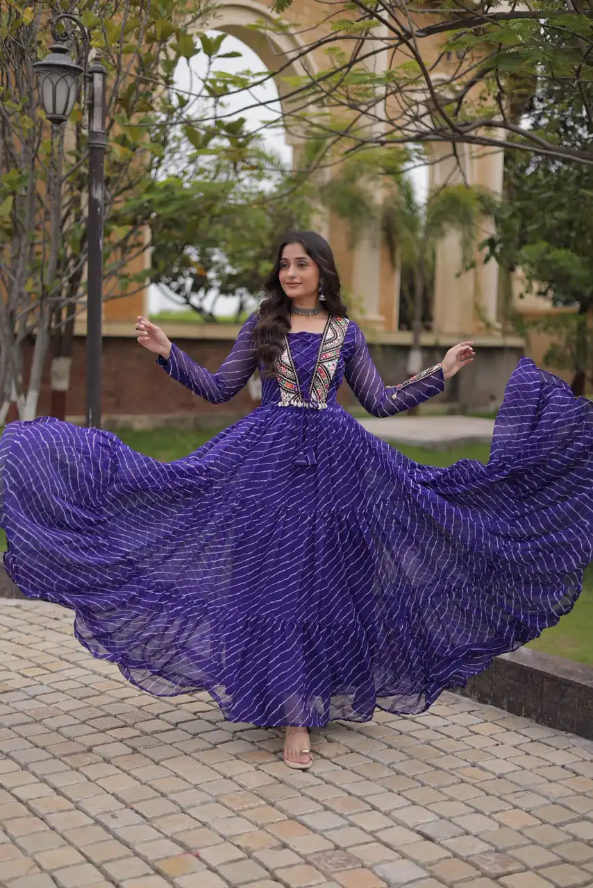 KA 1274 Purple in Colour Faux Georgette Bandhani Print Work Gown. Available at ₹2019 only. Delivery 4-6 Working Days. Shop now. | Gowns, Bollywood Gowns, Creative Gowns, Designer Gowns, Embroidered Gowns, Party Wear Gowns